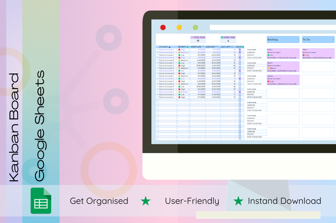 Kanban Board google sheets template